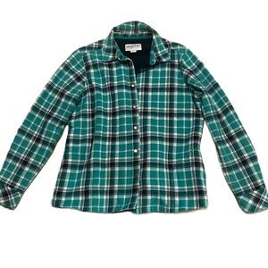 ORVIS Men Plaid Green Blue Flannel Long Sleeve Shirt Size LARGE
